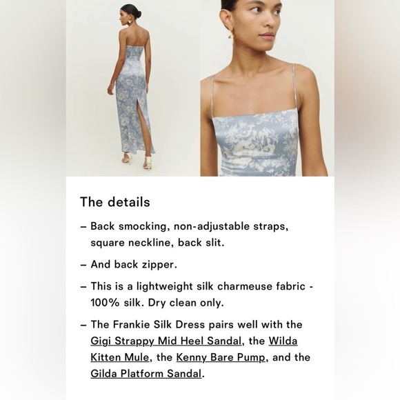 NEW Reformation Frankie Silk Dress  in Porcelain Blue Floral | size 6 - Picture 6 of 13